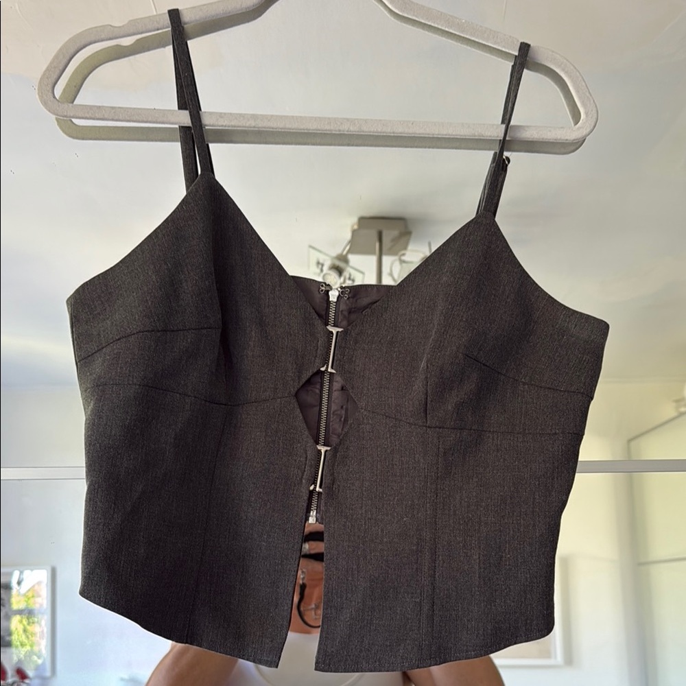 Tailored wool mix cami/ corset top with silver fastenings and cutouts. US10 ausL